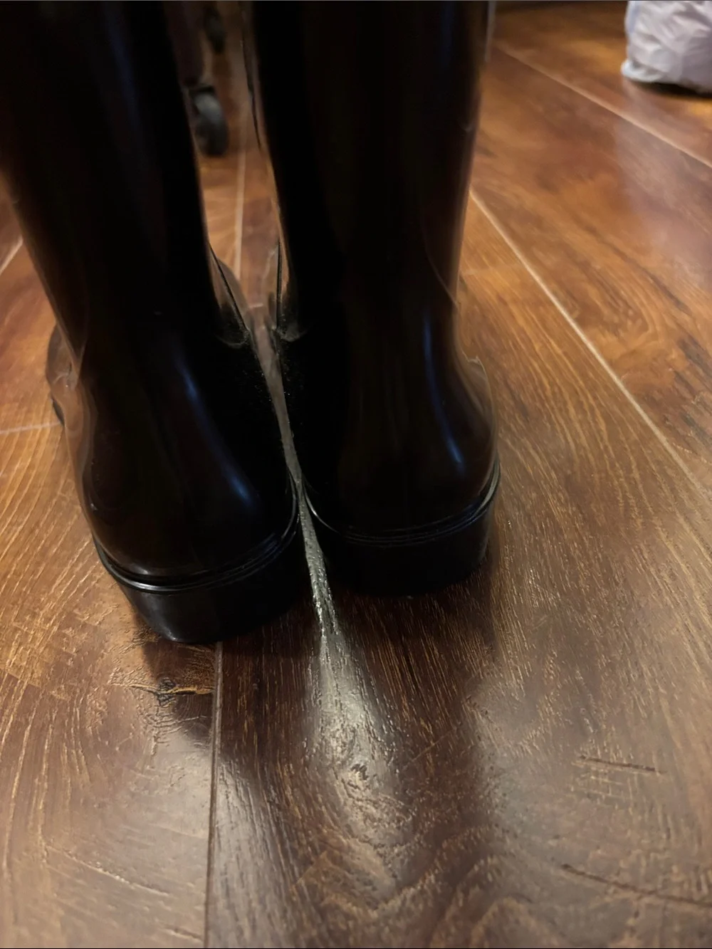 Tommy Hilfiger Black Rain Boots Women’s Size 8 Faux Suede Cuff Gold Logo Tall